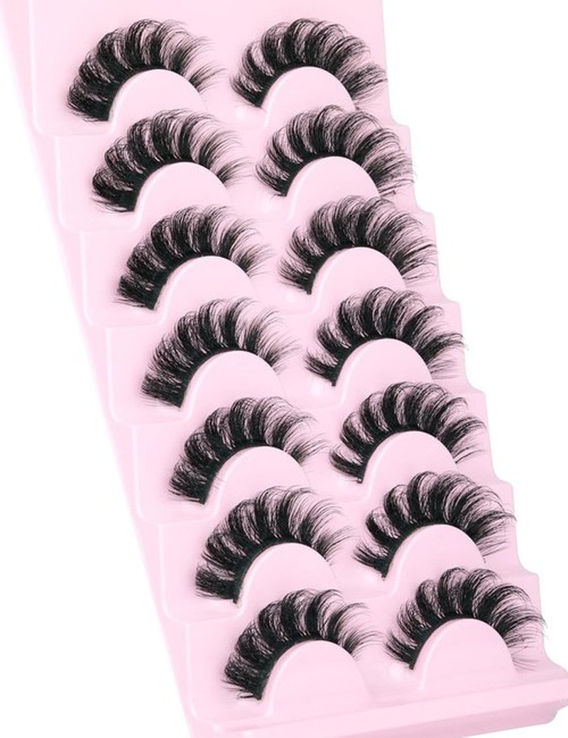 Mink Lashes Fluffy Wispy Lashes Natural Look 3D False Eyelashes D Curl Russian Strip Lashes 7 Pairs Short Fake Eyelash Pack by EYDEVRO
