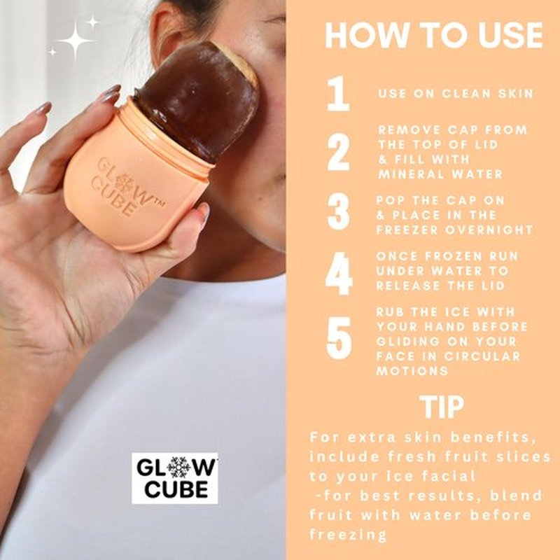 Glow Cube Ice Roller For Face Eyes and Neck To Brighten Skin & Enhance Your Natural Glow/Reusable Facial Tool to Tighten & Tone Skin & De-Puff The Eye Area (Pastel Orange)