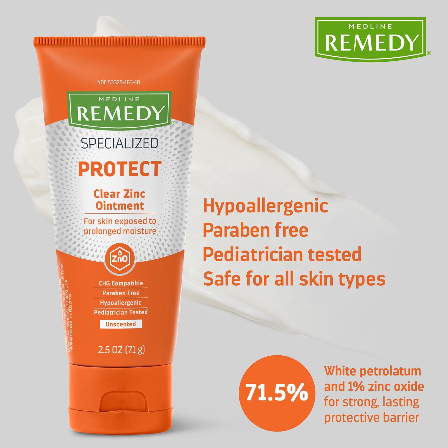 Medline Remedy Specialized Clear Zinc Oxide Ointment (2.5 oz Tube), Unscented, Transparent Protectant, Incontinence Care, Diaper Rash, Wetness Protection, Soothing, Hypoallergenic, Adults, Children