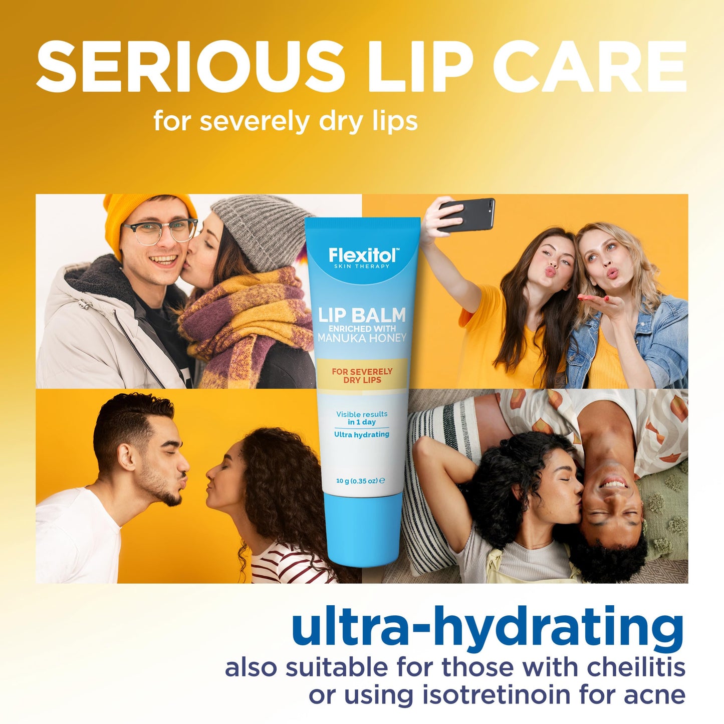 Flexitol Lip Balm with 400+ MGO Manuka Honey, Intensive Relief for Dry, Chapped Lips, Soothing, Long-Lasting Hydration, 3 Pack (0.35 oz Each), 1.05 oz Total