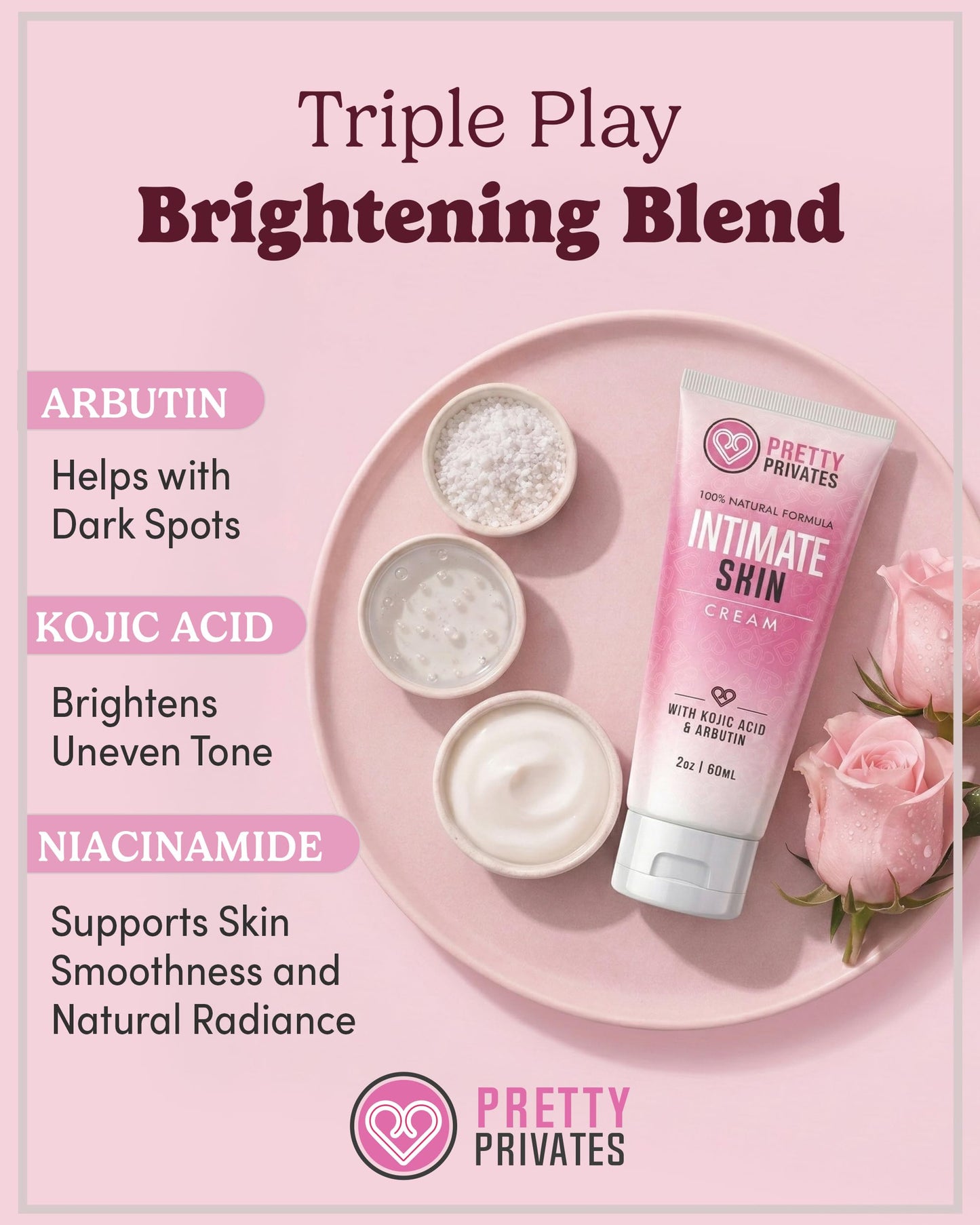 Intimate Skin Brightening Cream – Tone-Balancing Formula with Kojic Acid, Arbutin & Niacinamide – Gentle for External Intimate Areas, Underarms & Inner Thighs – 2oz