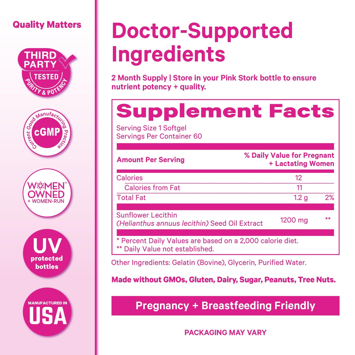 Pink Stork Sunflower Lecithin Supplement - 1200 mg for Clogged Milk Ducts - Breastfeeding Essentials for Postpartum Moms - Supports Breast Milk Flow - 60 Softgels
