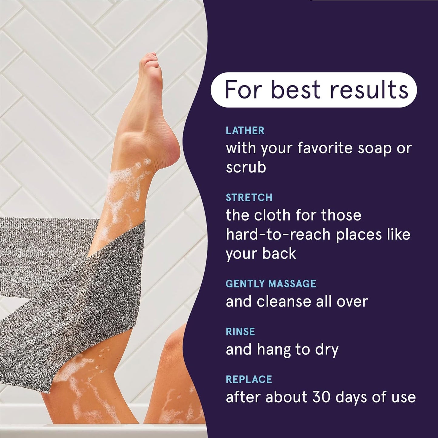 Cleanlogic Body Exfoliating Cloth, Stretchy Organic Sustainable Cotton Exfoliator Bath and Shower Washcloths, Reusable Daily Skincare Tool, 3 Count