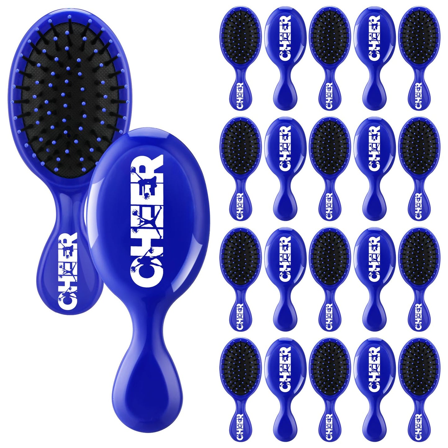 SiliFine 20 Pack Cheer Mini Hair Brushes Bulk Cheer Gifts Bulk for Team Detangling Hair Brushes Plastic with Bristles for Cheerleader Team Sport Valentine Gifts for Women(Blue)