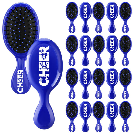 SiliFine 20 Pack Cheer Mini Hair Brushes Bulk Cheer Gifts Bulk for Team Detangling Hair Brushes Plastic with Bristles for Cheerleader Team Sport Valentine Gifts for Women(Blue)