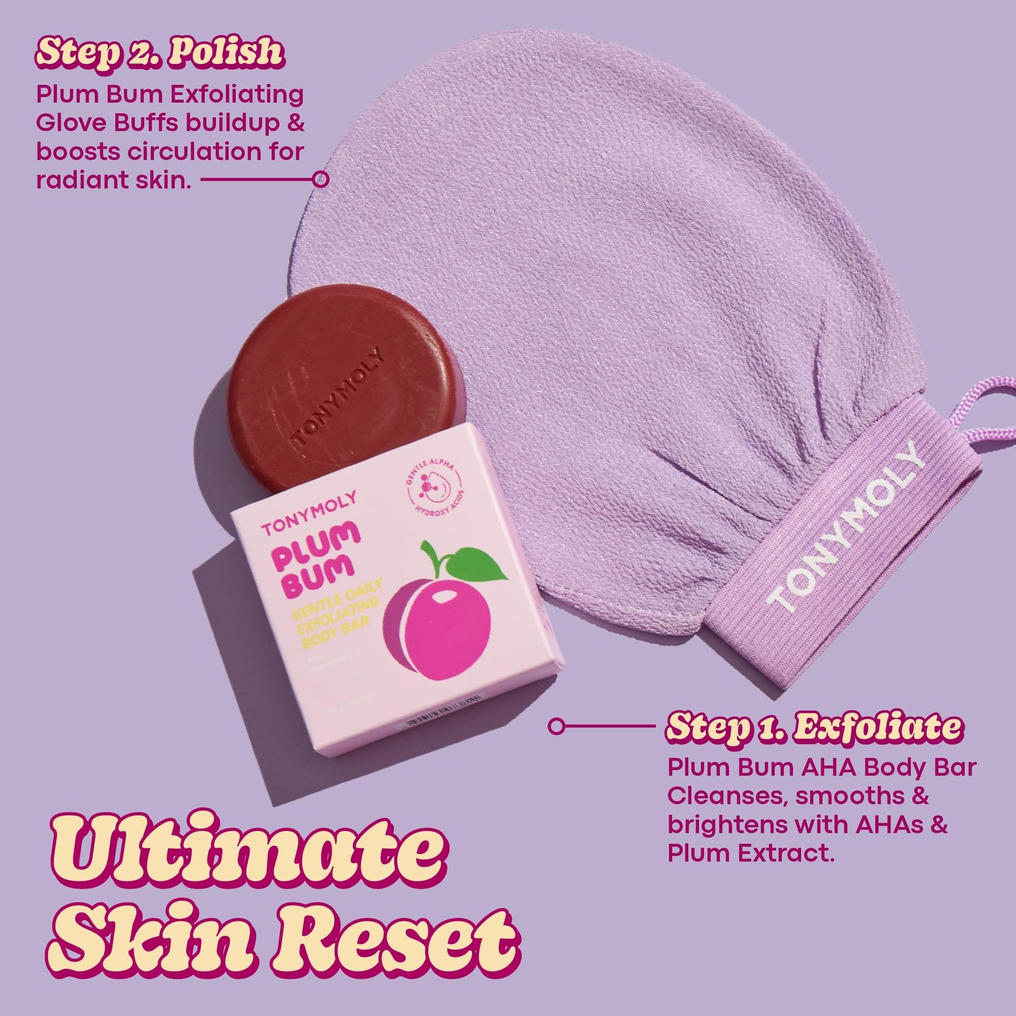TONYMOLY Plum Bum AHA Exfoliating Body Bar Gentle Daily Buffing & Smoothing Soap with Alpha Hydroxy Acids (AHA), Plum & Cica Extract for Soft, Healthy-Looking Skin