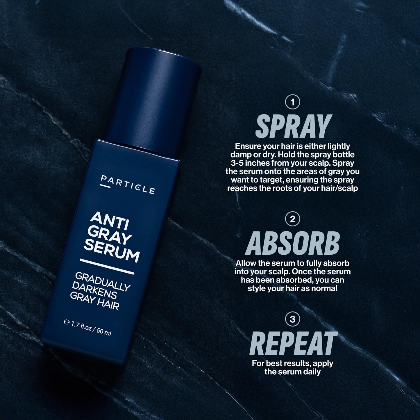 Particle Anti-Gray Serum for Men – Gradually Reduces Gray Hair on Head & Beard Without Dye – Natural Gray Reduction with Silverfree™, Vitamin A, Melitane & Allantoin – Peroxide & Ammonia Free