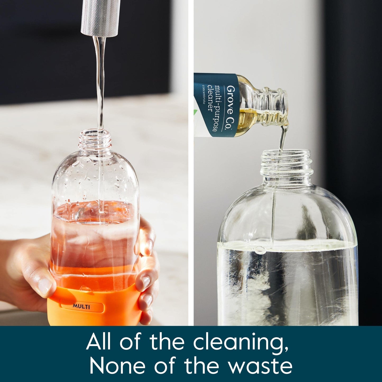 Grove Co. Multi-Purpose Cleaner, Refill Concentrate (2 x 1 Oz) + Glass Spray Bottle (16 Oz), Plant-based Household Cleaning Supplies Bundle, No Plastic Waste, Natural Lavender Blossom & Thyme Scent