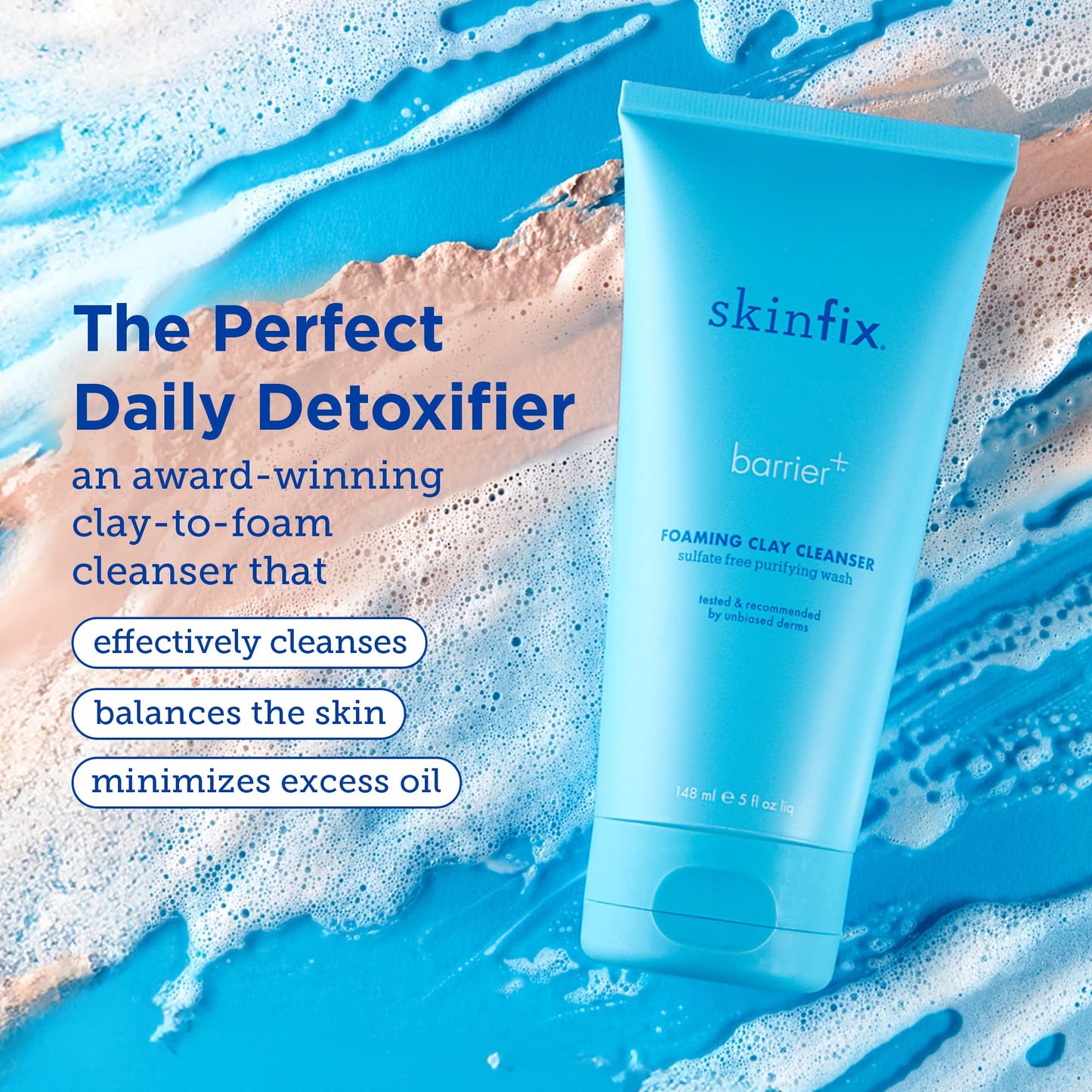 Skinfix Barrier+ Foaming Clay Cleanser: Clay-to-Foam Facial Cleanser to Help Detox, Cleanse & Reduce Excess Oil, 5 Oz