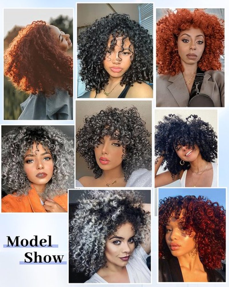Marshey Afro Curly Wigs with Bangs for Black Women Kinky Curly Synthetic Hair Heat Resistant 12 Inch Short Ginger Wig for Daily Party (Orange)