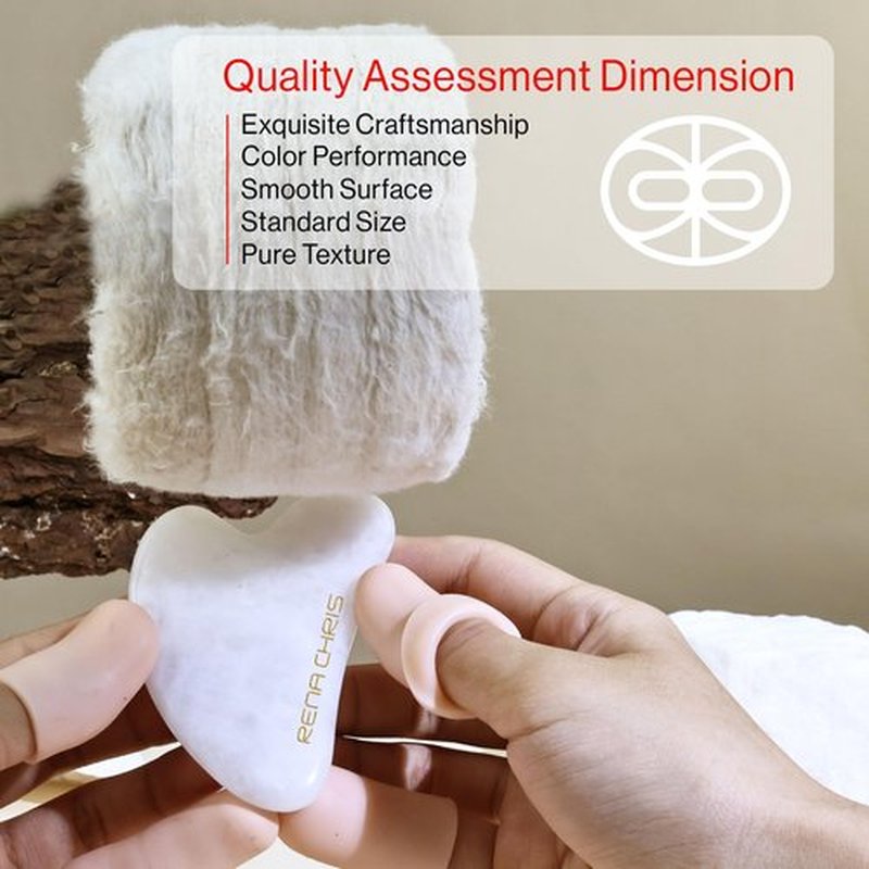 Rena Chris Gua Sha Facial Tools, Natural Jade Stone Guasha, Manual Massage Sticks for Jawline Sculpting and Puffiness Reducing, Gua Sha Scraping Massage Tool, Skin-Care Tool (White)
