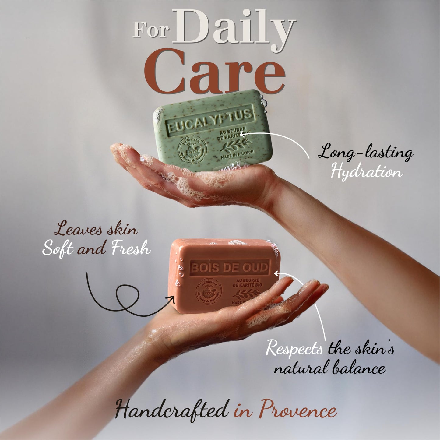 Oud Wood Soap Bars 3xPack - Enriched With Organic Shea Butter - 97% Natural Ingredients - Traditional French Milled Bar Soap Made in Provence - Gentle For Skin - 3x8.8 oz - La Maison Du Savon