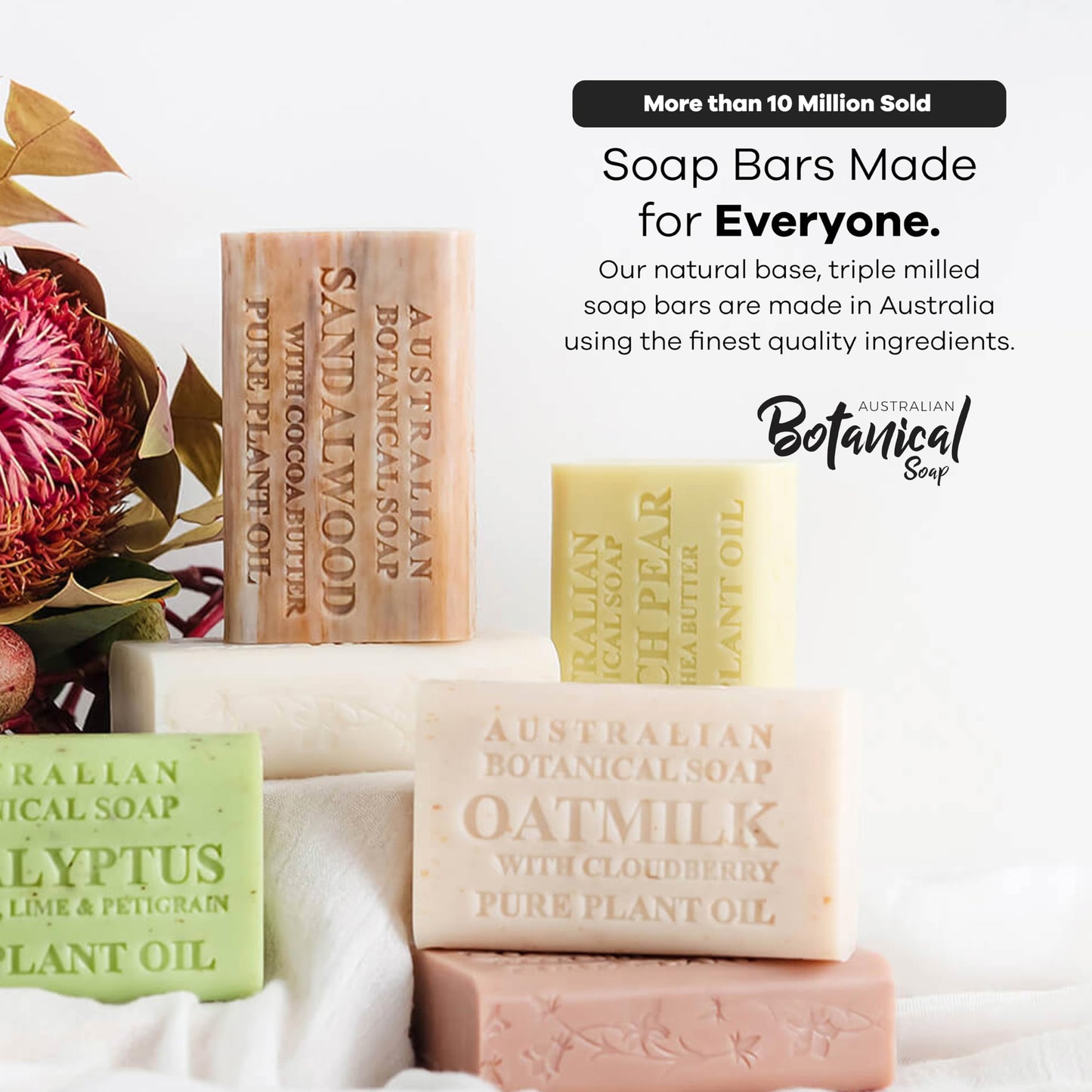 Australian Botanical Soap Eucalyptus with Lemon Lime and Petitgrain 6.6 oz Triple Milled Luxury Soap Bar Enriched with Shea Butter and Natural Oils, Pack of 1