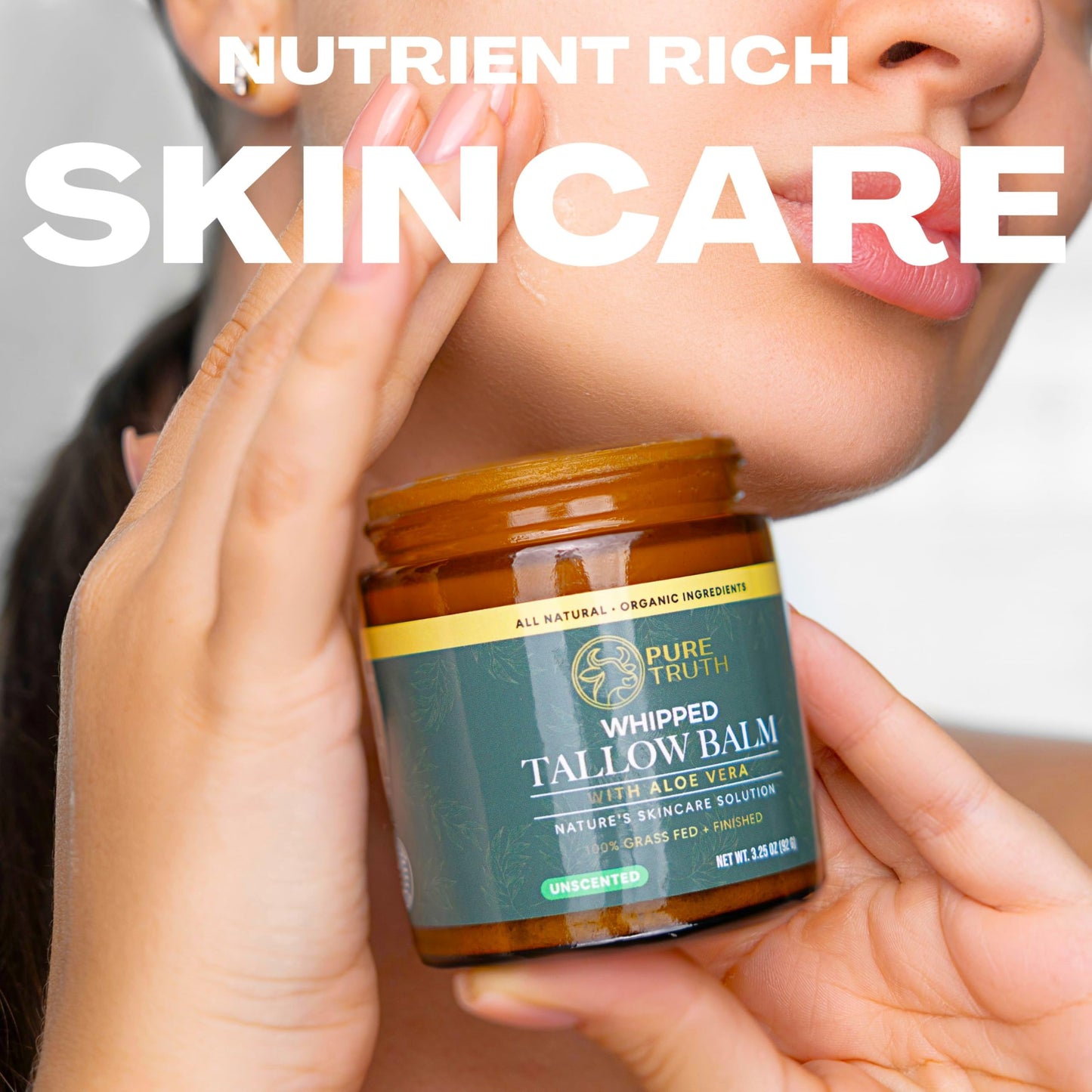 Pure Truth Whipped Tallow and Honey Balm (Geranium), Beef Tallow for Skin Care, Grass Fed + Finished Tallow Moisturizer Cream for Face & Body w/Organic Honey, Aloe Vera, Jojoba Oil - Men Women 3.25oz