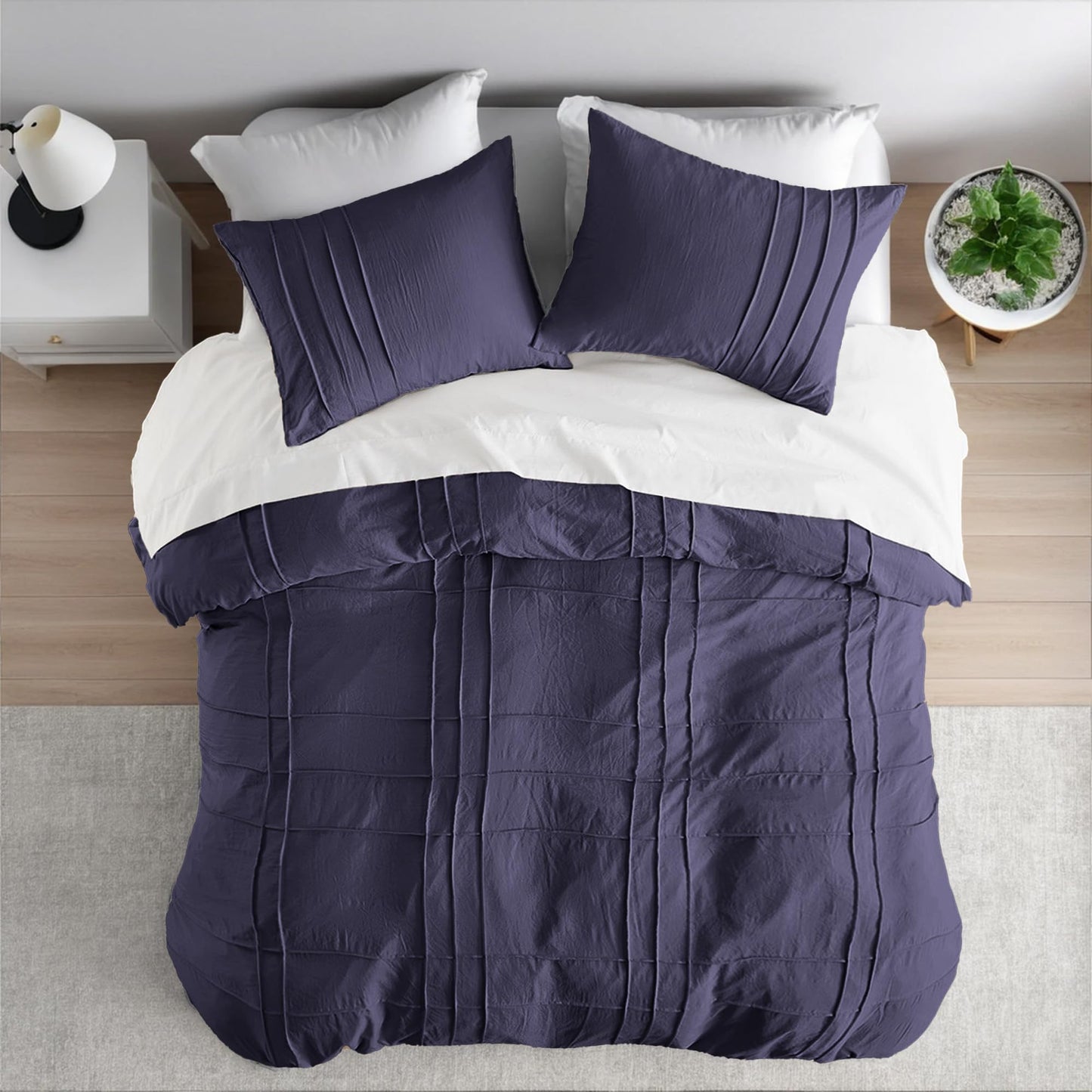 Regency Heights Queen Size Comforter Set Skipper Blue, 3 Pieces Bedding Set, Ultra Soft Prewashed Bed Set, Pinch Pleat All Seasons Lightweight Comforter and Shams