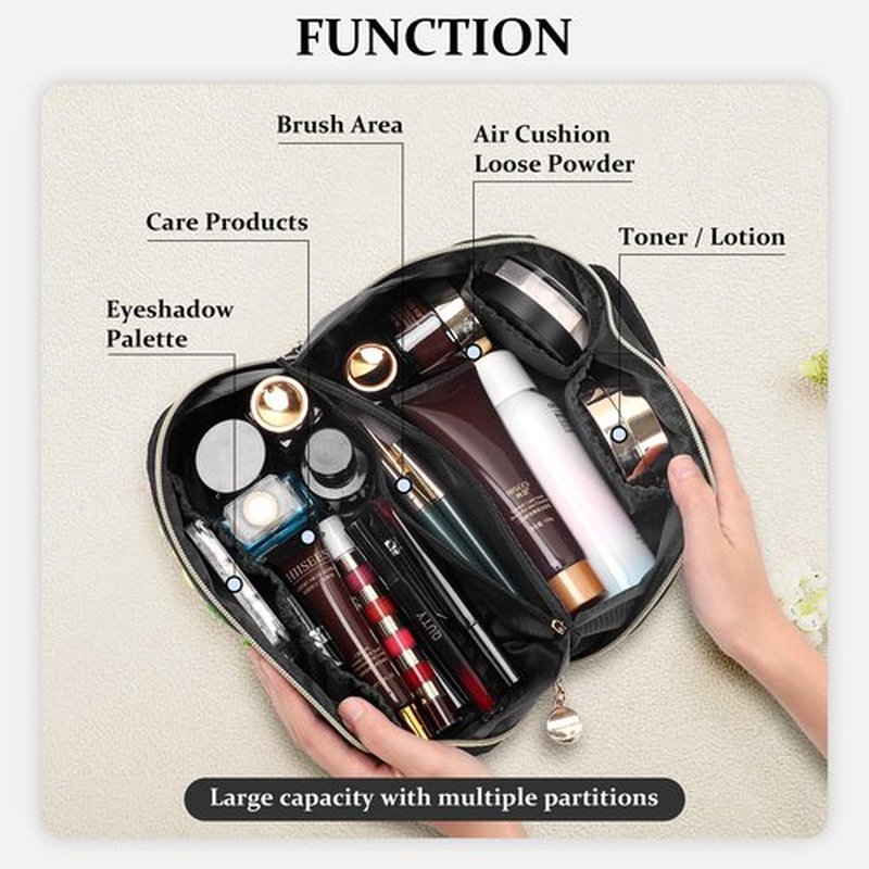 LONEDREAM Stoney Clover Preppy Makeup Bag, Large Capacity Travel Cosmetic Bag, Chenille Letter Open Flat Nylon Stuff Makeup Bag, Preppy Patch Better Belt Everything Makeup Bag, Black