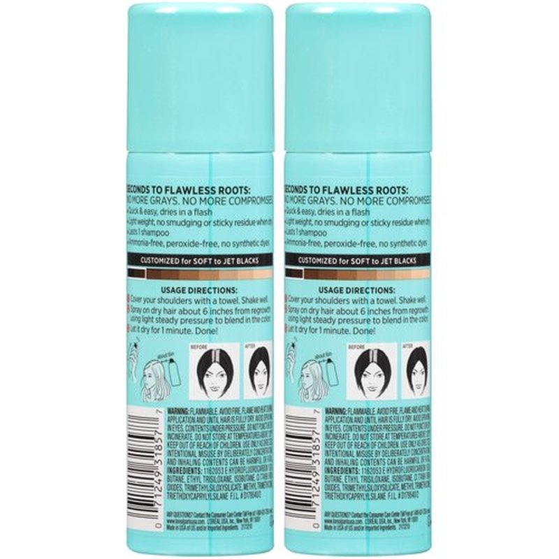 L'Oreal Paris Root Cover Up Temporary Gray Concealer Spray, Hair Color Spray with Filling & Thickening Coverage, Black, Pack of 2, Packaging May Vary