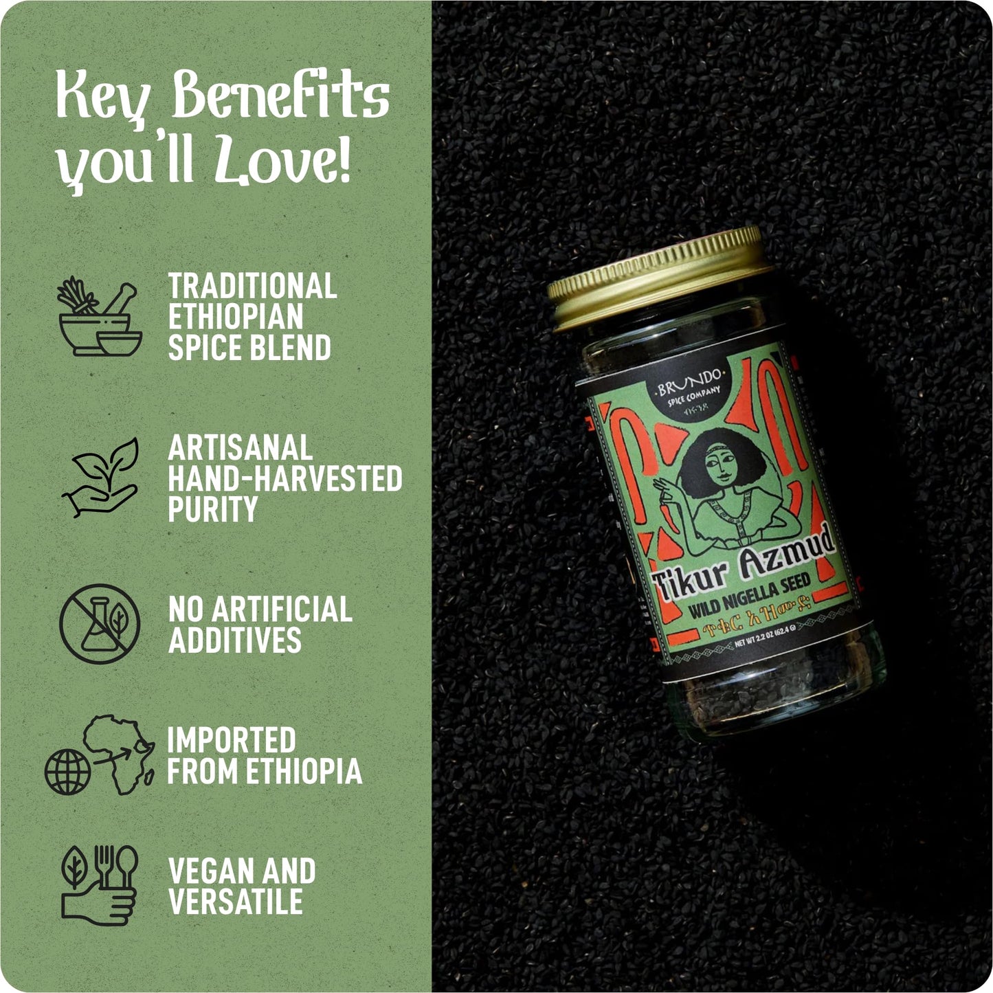 Tikur Azmud Authentic Nijella Seeds Imported and Made in Ethiopia All Natural Black Cumin 2 oz