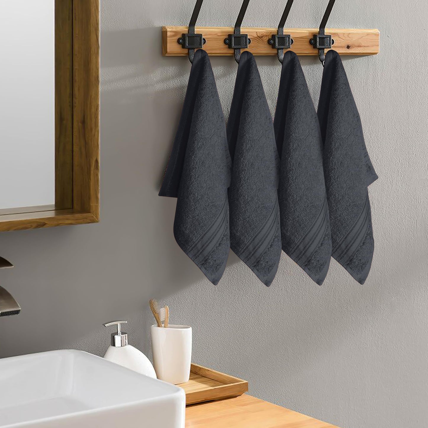 BOUTIQUO Ultra Soft Cotton Washcloths, Contains 12 Piece Face Cloths 12x12 inch, Ideal for Everyday use Face Towels, Compact & Lightweight Multi Purpose Washcloths - Charcoal Grey