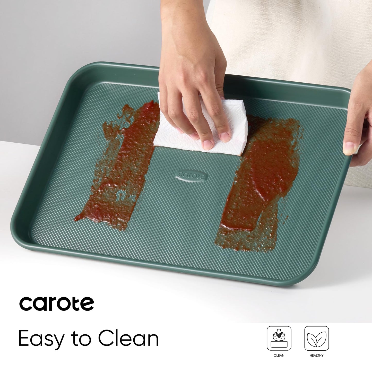 CAROTE 3-Piece Baking Sheet, Nonstick Cookie Sheets, Olive Green