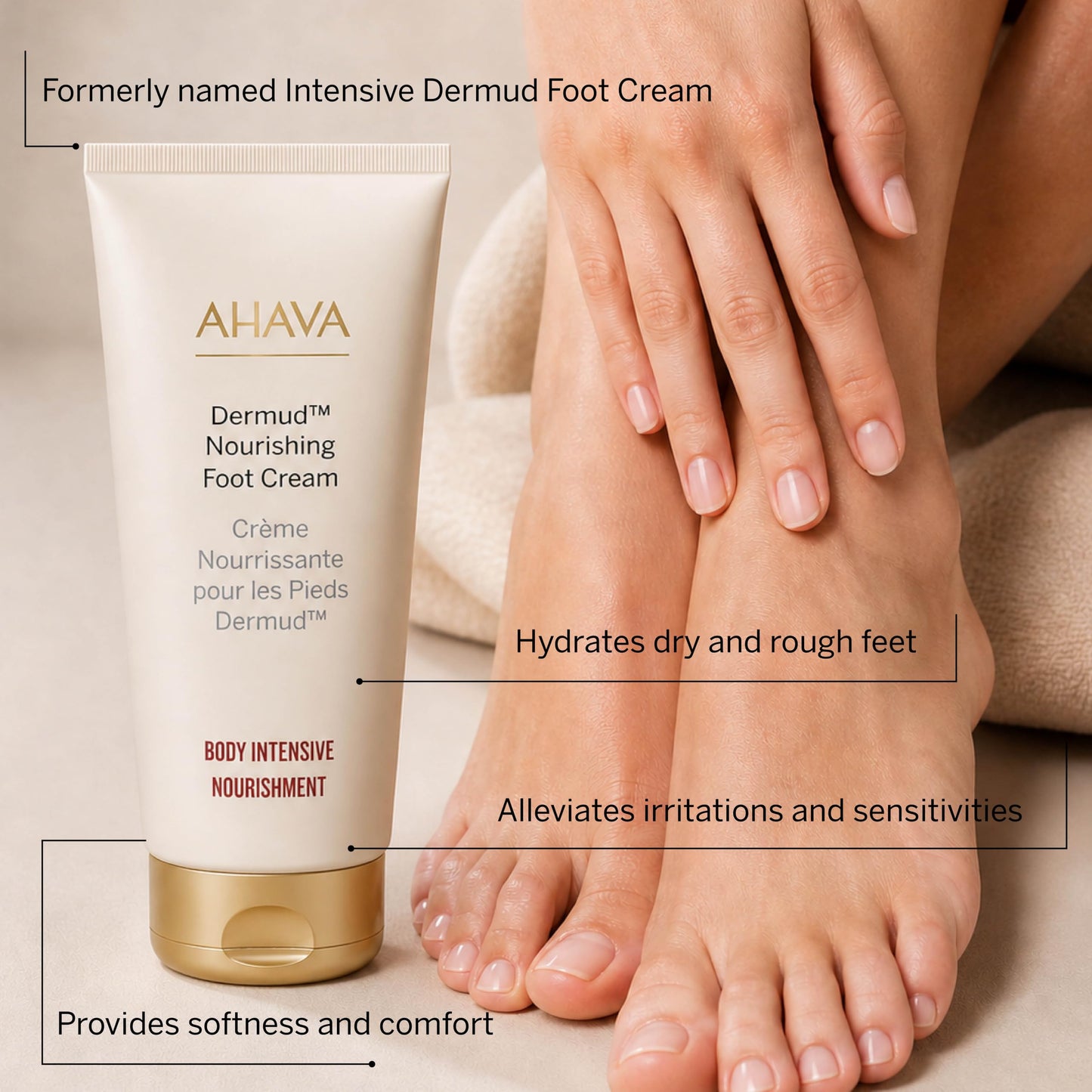 AHAVA Dermud Intensive Foot Cream Duo, 3.4 Fl.Oz x 2 - Intensive foot repair for fatigued, dry and cracked feet blend of Dead Sea Minerals & Mud, includes Magnesium, intensive repairing minerals