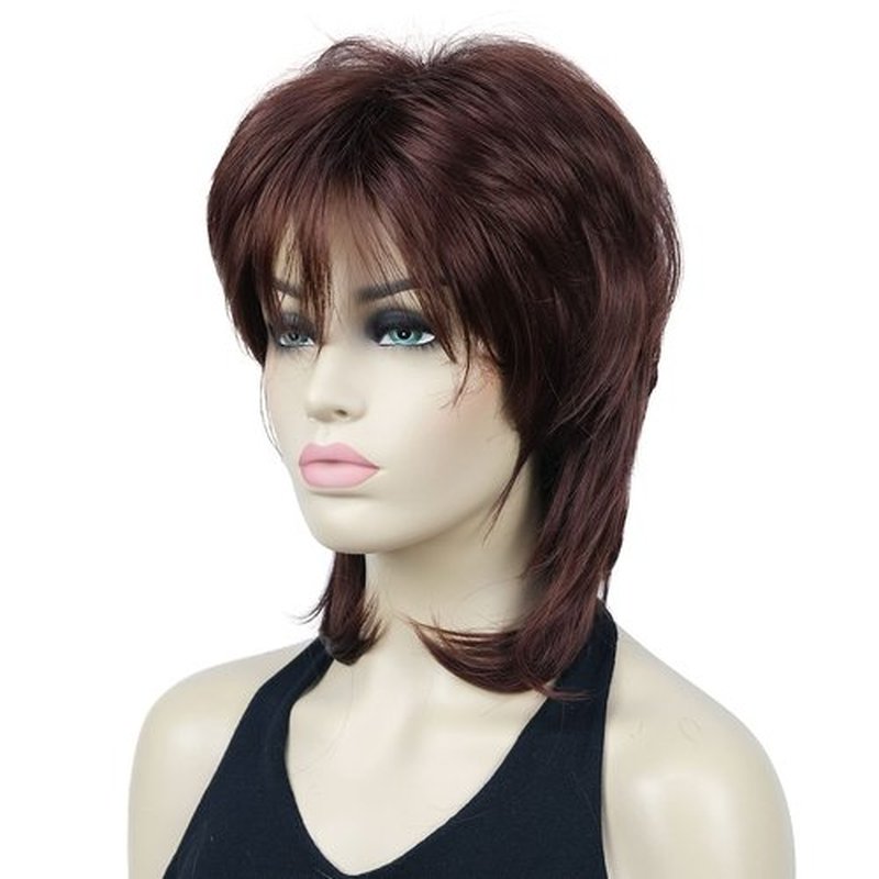 Lydell 16" Long Straight Wigs Soft Shaggy Layered Wigs Classic Cap Full Synthetic Hairpieces (33A Dark Auburn)