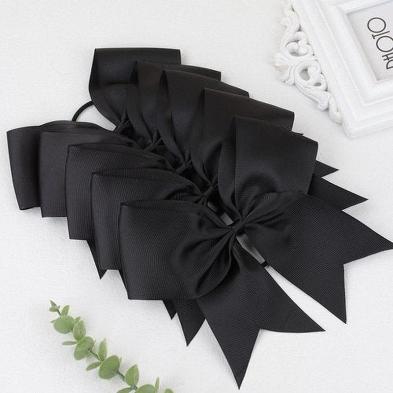CN 30PCS 8" Large Cheer Bows, Cheerleading Bows Ponytail Holder for Girls, Grosgrain Ribbon Black Cheer Hair Bows with Elastic Hair Tie for Cheerleader College Sports Softball Competition