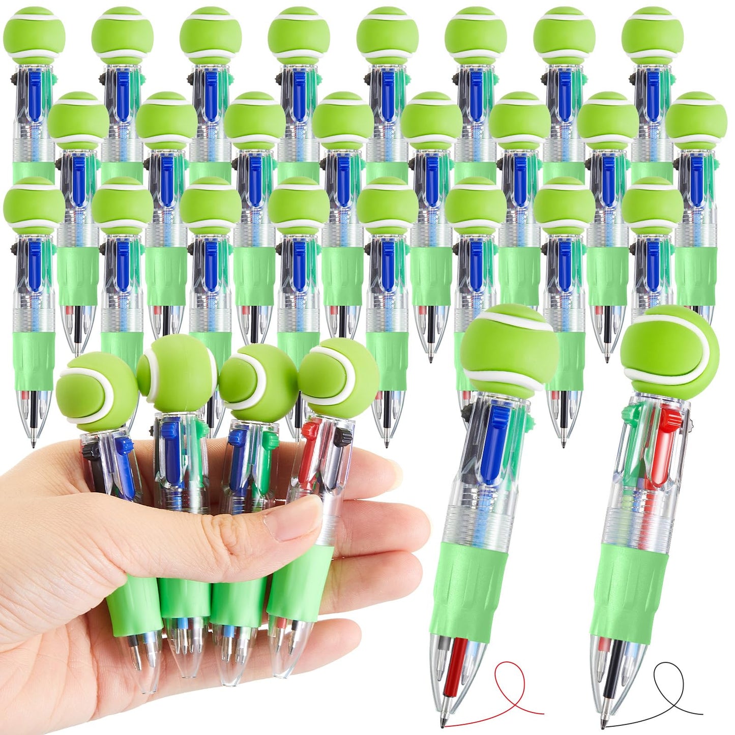Kosiz 24 Pack Tennis Party Favors Tennis Team Gifts Multicolor 4 in 1 0.5mm Ballpoint Pen for Office Sport Lover Novelty Gifts Goodie Bags Stuffers