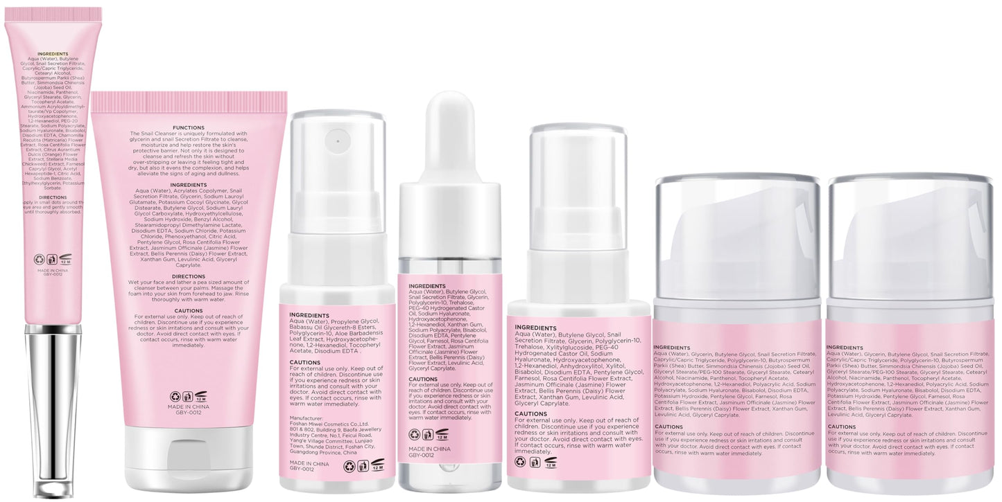 Skin Care Set, 7-Piece Hydrating & Repairing Snail Mucin Skincare Routine
