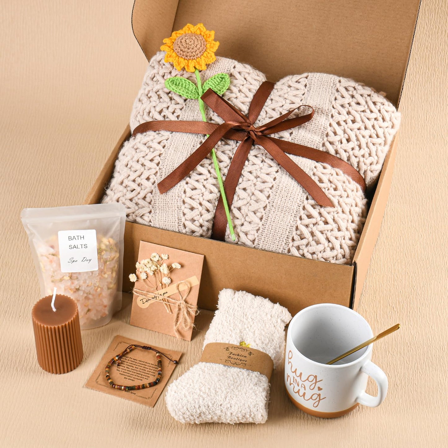 Birthday Gifts for Women, Self Care Spa Gift Baskets for Women, Get Well Soon Baskets Thinking of You Care Package, Sunflower Unique Gifts Set for Wife, Her, Coworker, Mom, Friend, Sister, Girlfriend