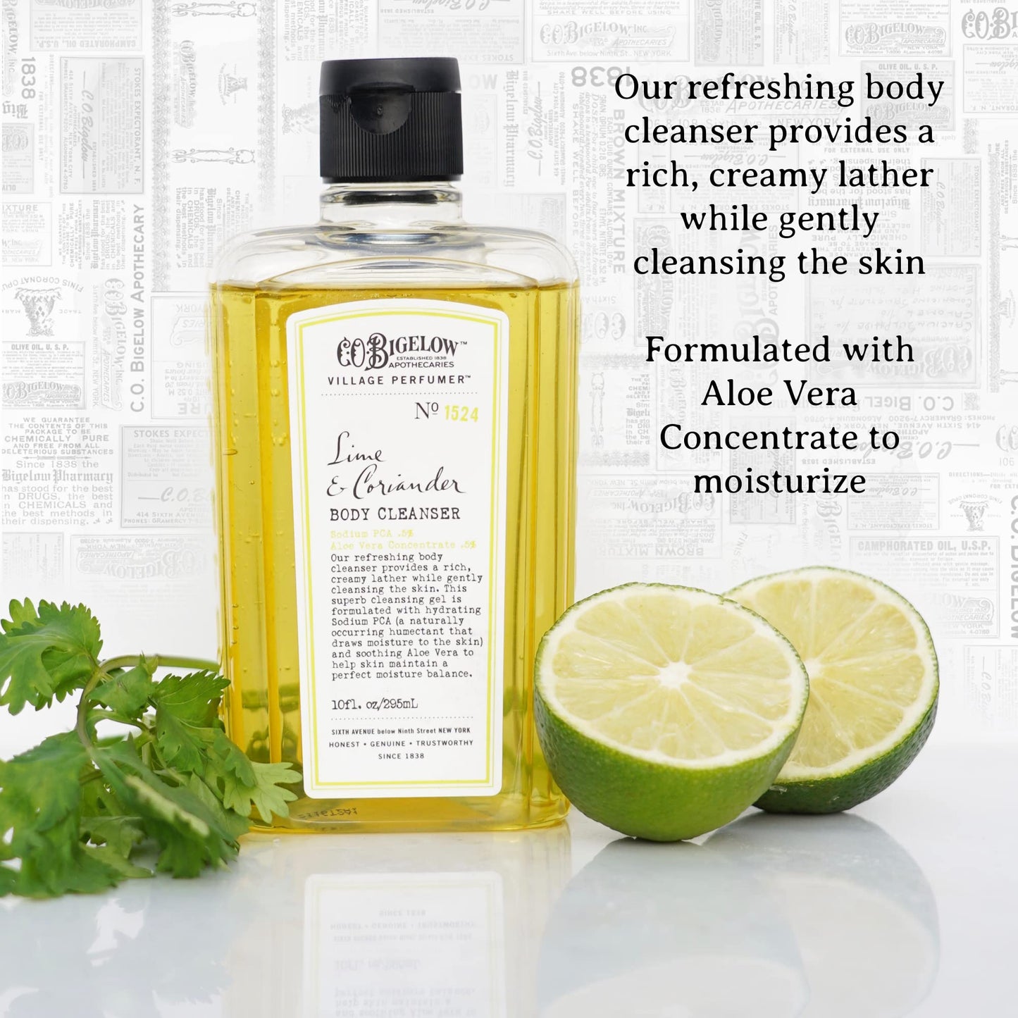 C.O. Bigelow Lime Coriander Body Wash, Village Perfumer Moisturizing Body Wash with Aloe Vera, 10 Fl Oz