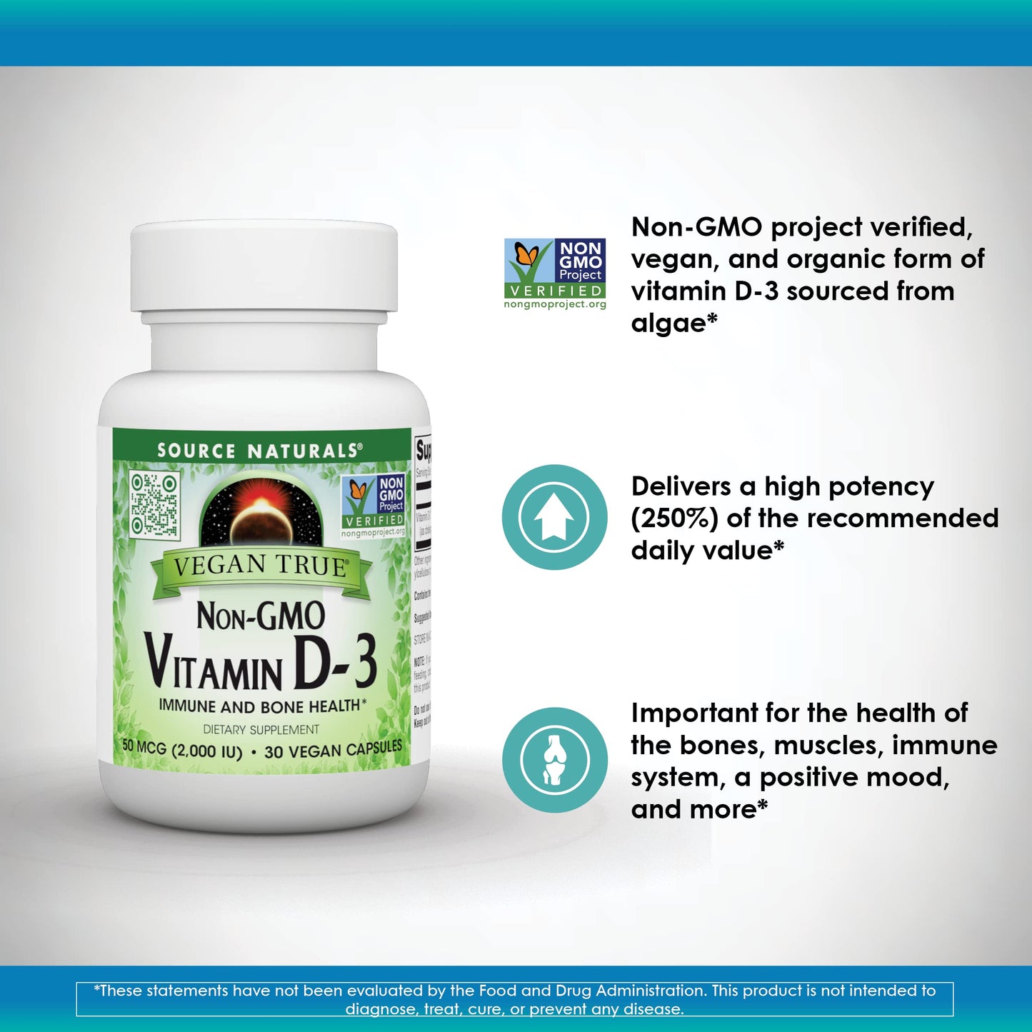 Source Naturals Vegan True, Vitamin D-3, 2,000 IU - 30 Vegan Capsules