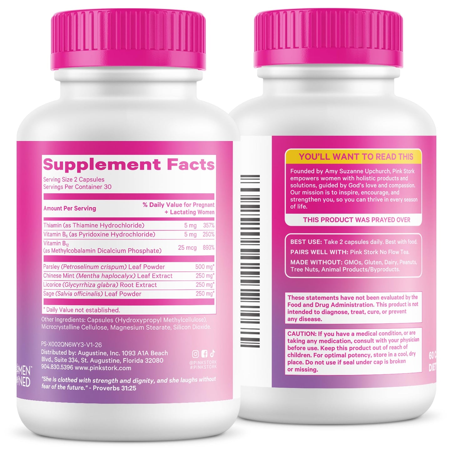 Pink Stork No Flow Breast Milk Dry Up Supplement, 60 Capsules