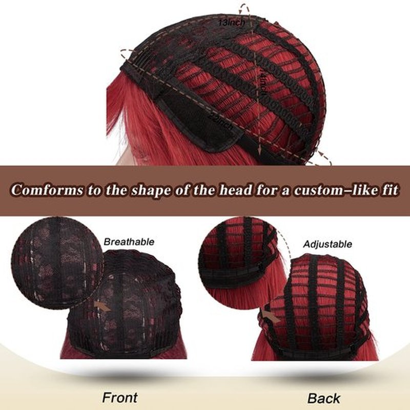 SOFEIYAN 26 inches Long Straight Wig with Bangs Red Synthetic Hair Replacement Wigs Heat Resistant Full Wig for Women Girls