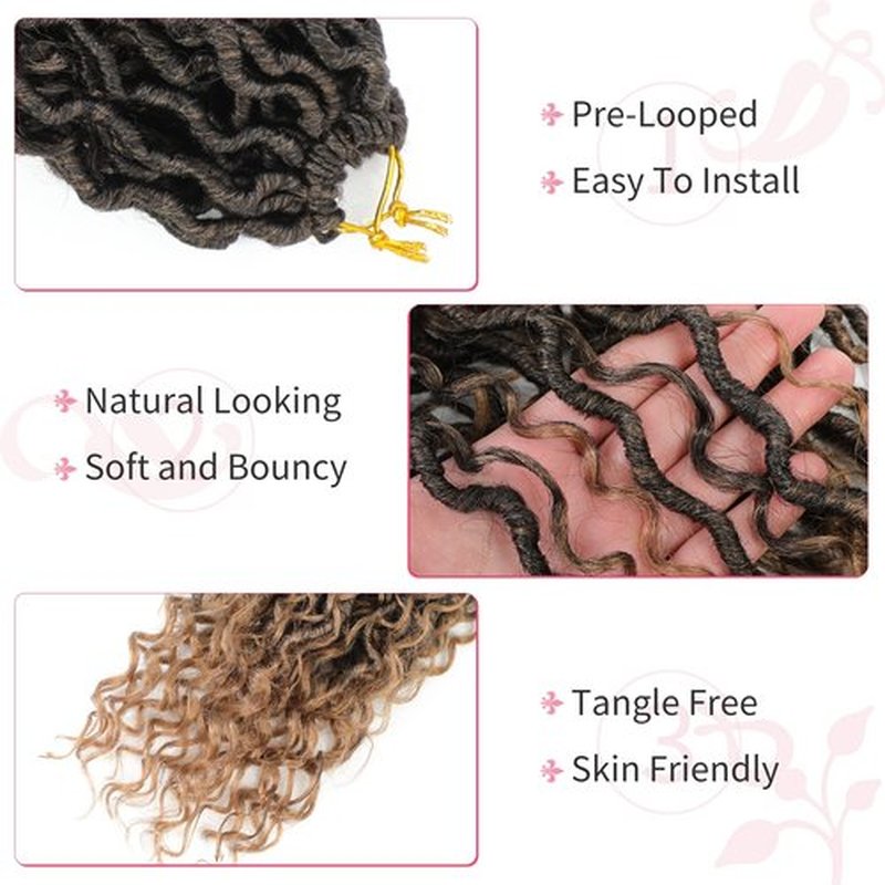 Alicoco Goddess Locs Crochet Hair 18 Inch 8 Packs Faux Locs Crochet Hair For Women Boho Soft Locs Pre-looped River Crochet Locs With Curly Ends (18 Inch (Pack of 8), T30)