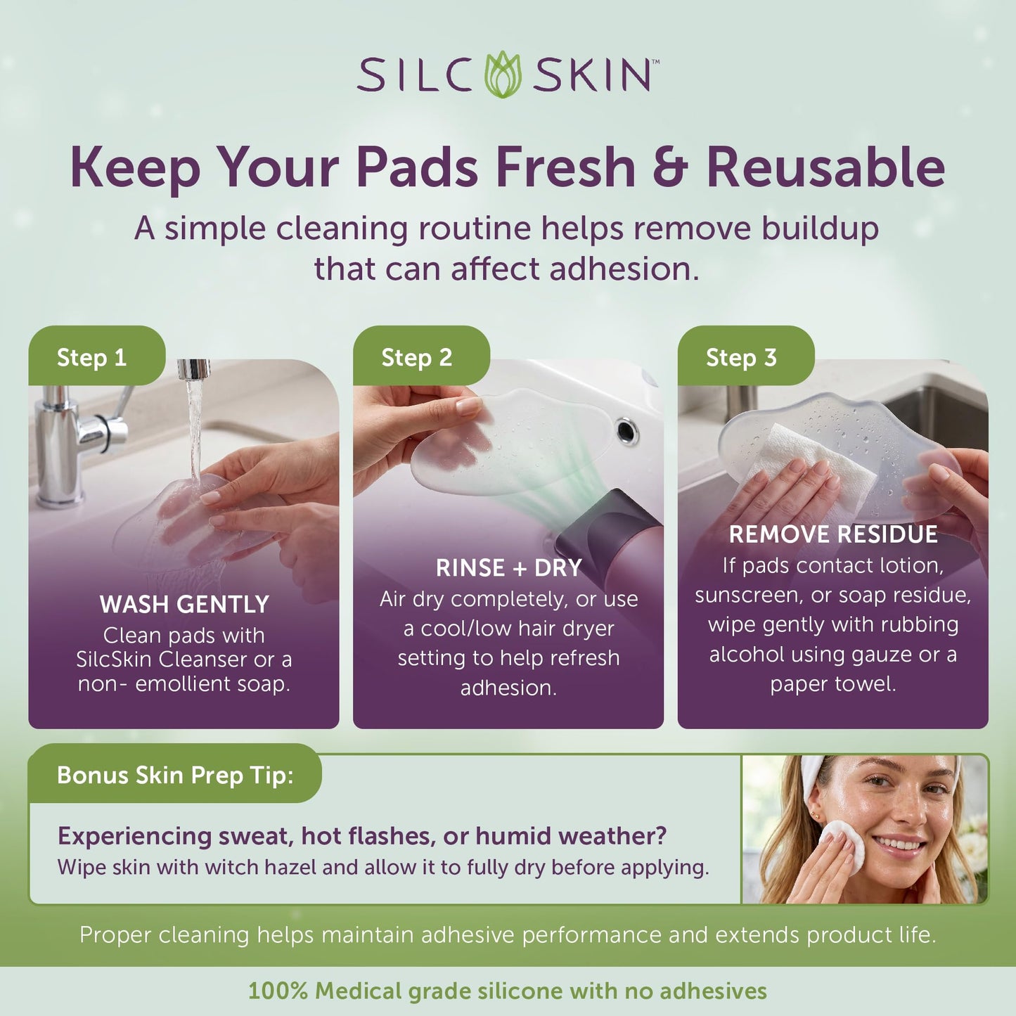 Silcskin Facial And Brow Pads Set Reusable Silicone Pads For Forehead And Facial Areas, 30 Day Supply