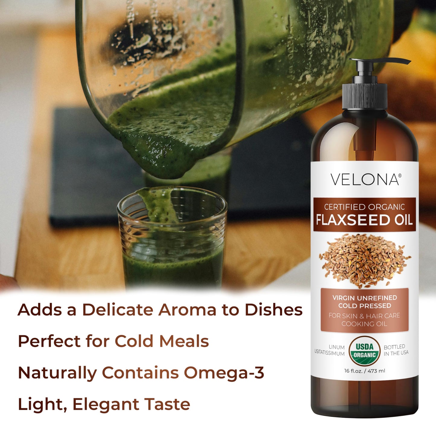 velona USDA Certified Organic Flaxseed Oil - 64 Fl Oz | 100% Pure and Natural Carrier Oil | Unrefined, Cold Pressed |Body, Face & Skin Care | Use Today - Enjoy Results…