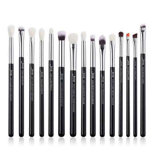 Jessup Eye Makeup Brushes Set Professional 15pcs with Eyeshadow Blending Concealer Eyebrow Eyliner Brush (Pearl Black/Silver)