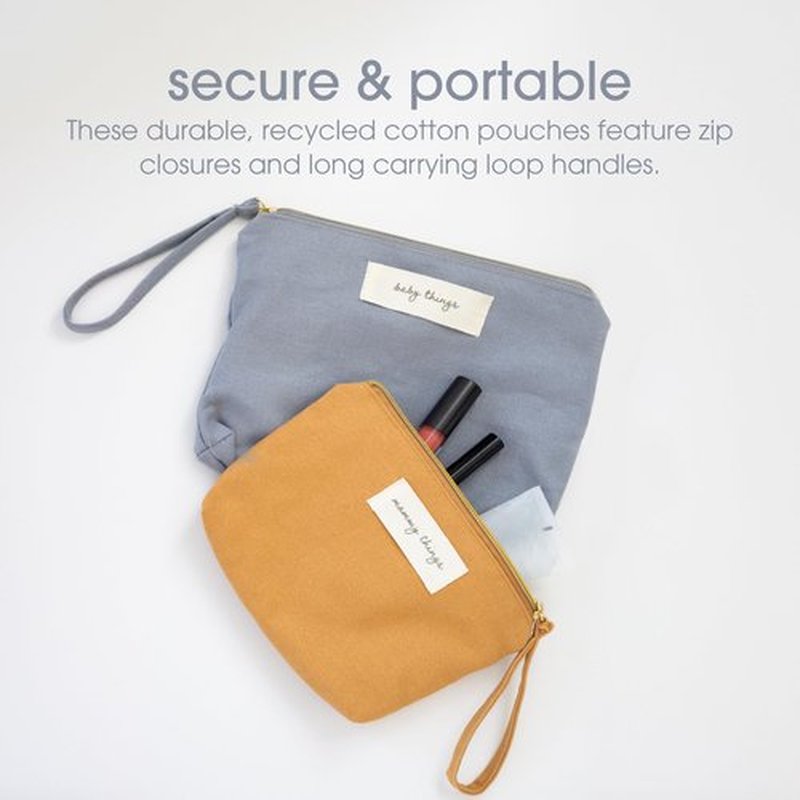 Pearhead Mom Things and Baby Things Pouch Set – Diaper Bag Storage Essentials, Neutral Cosmetic and Accessory Bags for New Mom and Newborn, Ideal Shower Gift Made from Recycled Cotton - Set of 2