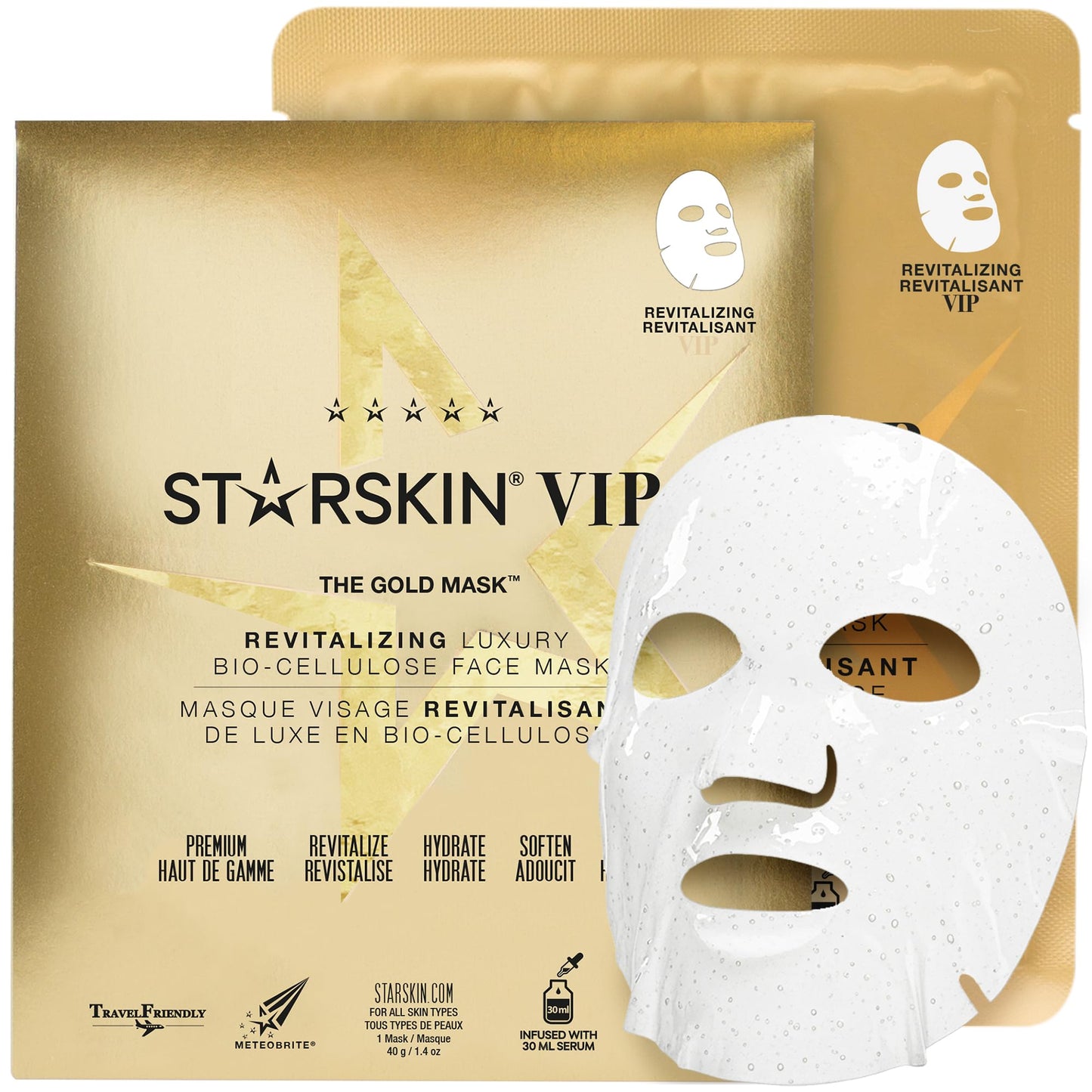 STARSKIN VIP Gold Mask Face, Coconut Bio-Cellulose Revitalizing Face Mask for all Skin Types, Korean Skin Care, Instant Hydration and Plump, Moisturizing and Nourishing, K-Beauty (Pack of 1)