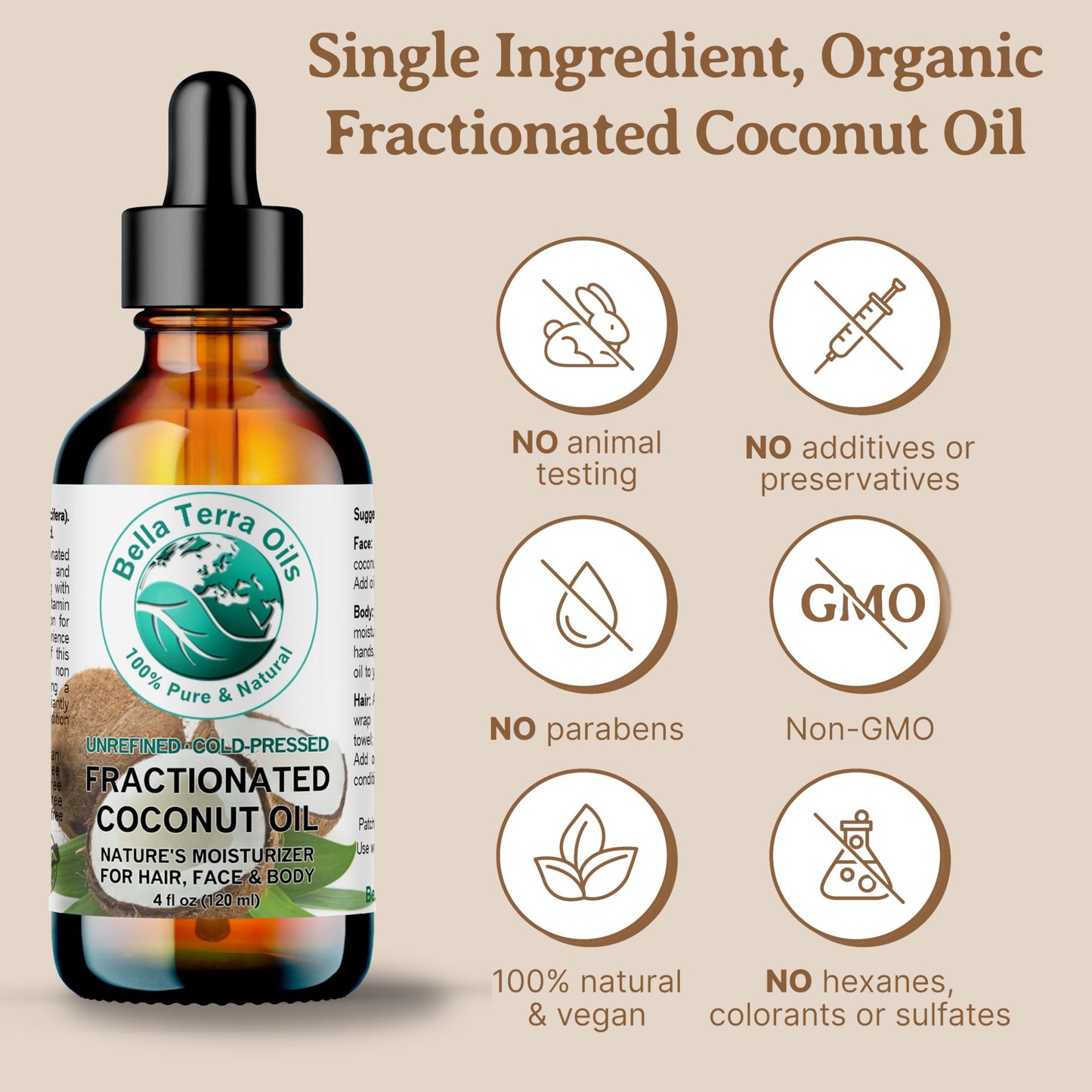 Bella Terra Oils - Liquid Natural Fractionated Coconut Oil 16oz - The Ideal Mix of MCTs & Fatty Acids, A Lustrous Elixir for Daily Skin Care