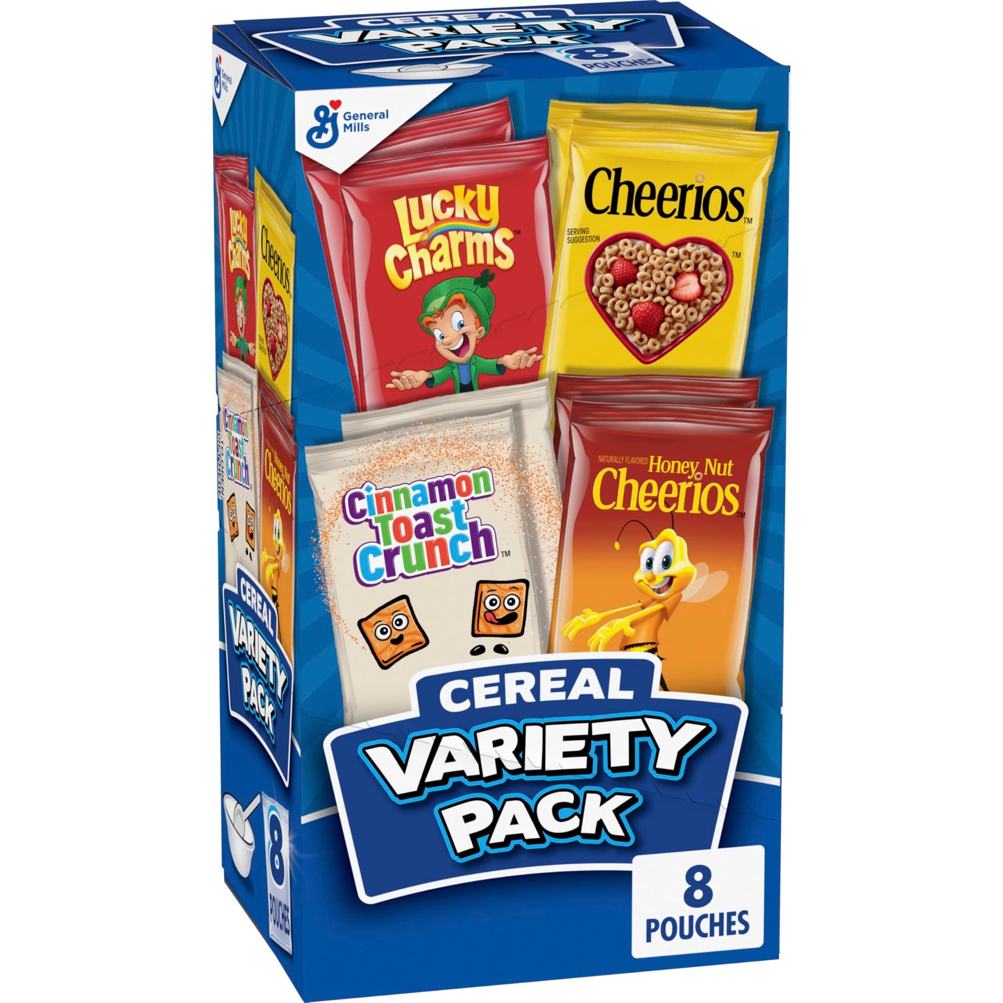 Breakfast Cereal Variety Pack, Lucky Charms, Cinnamon Toast Crunch, Cheerios, and Honey Nut Cheerios, 8 Pouches, 9.14 oz