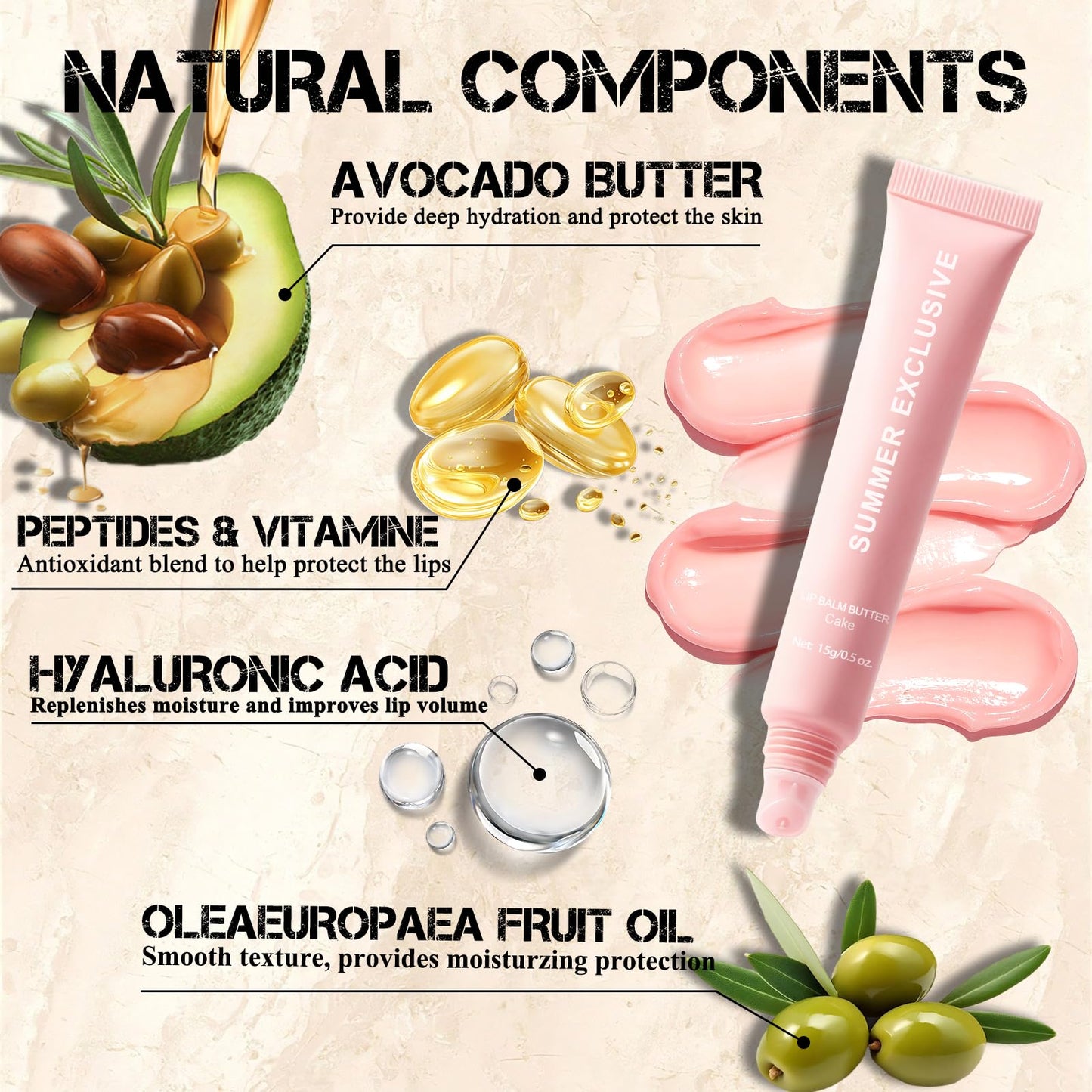 HULYHDP Summer Butter Lip Balm, Long-lasting Hydrating and Moisture, Natural Glow Non-Sticky Transfer-Proof, Nourishing for Dry Lips, Women-Focused Lip Care with Shea Butter (#Pink Guava, 1Pcs)