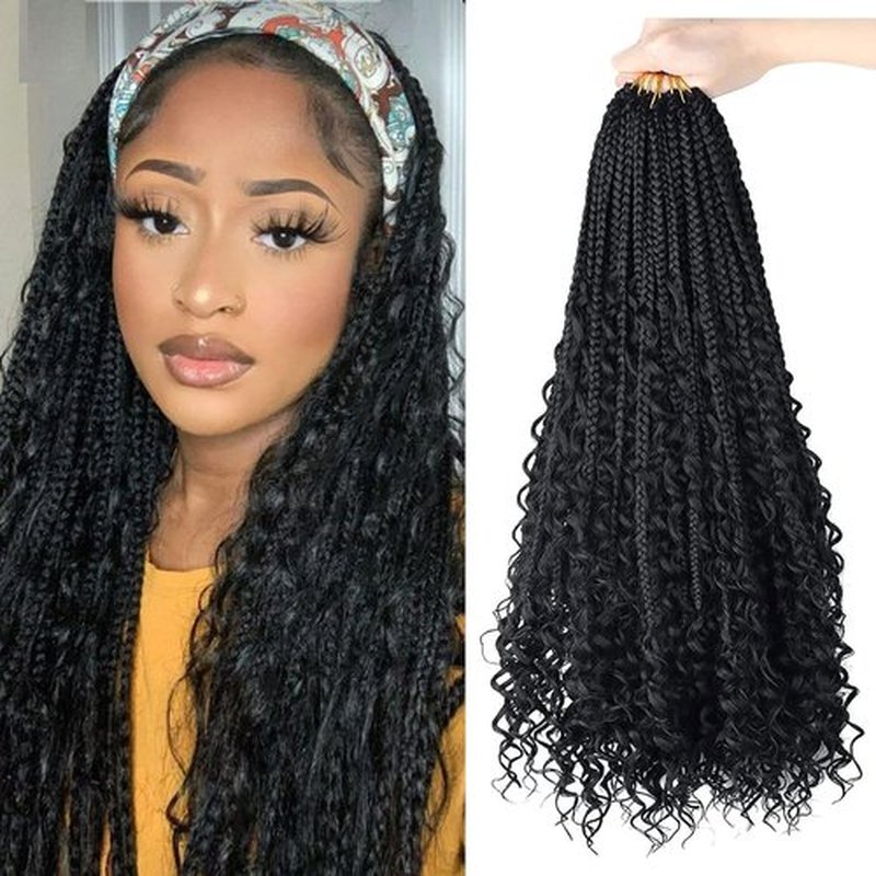 Goddess Box Braids Crochet Hair 18 Inch,8 Packs Box Braids Crochet Hair for Women,Boho Box Braids Curly Ends Pre-looped,Synthetic Bohemian Crochet Box Braids hair 1b