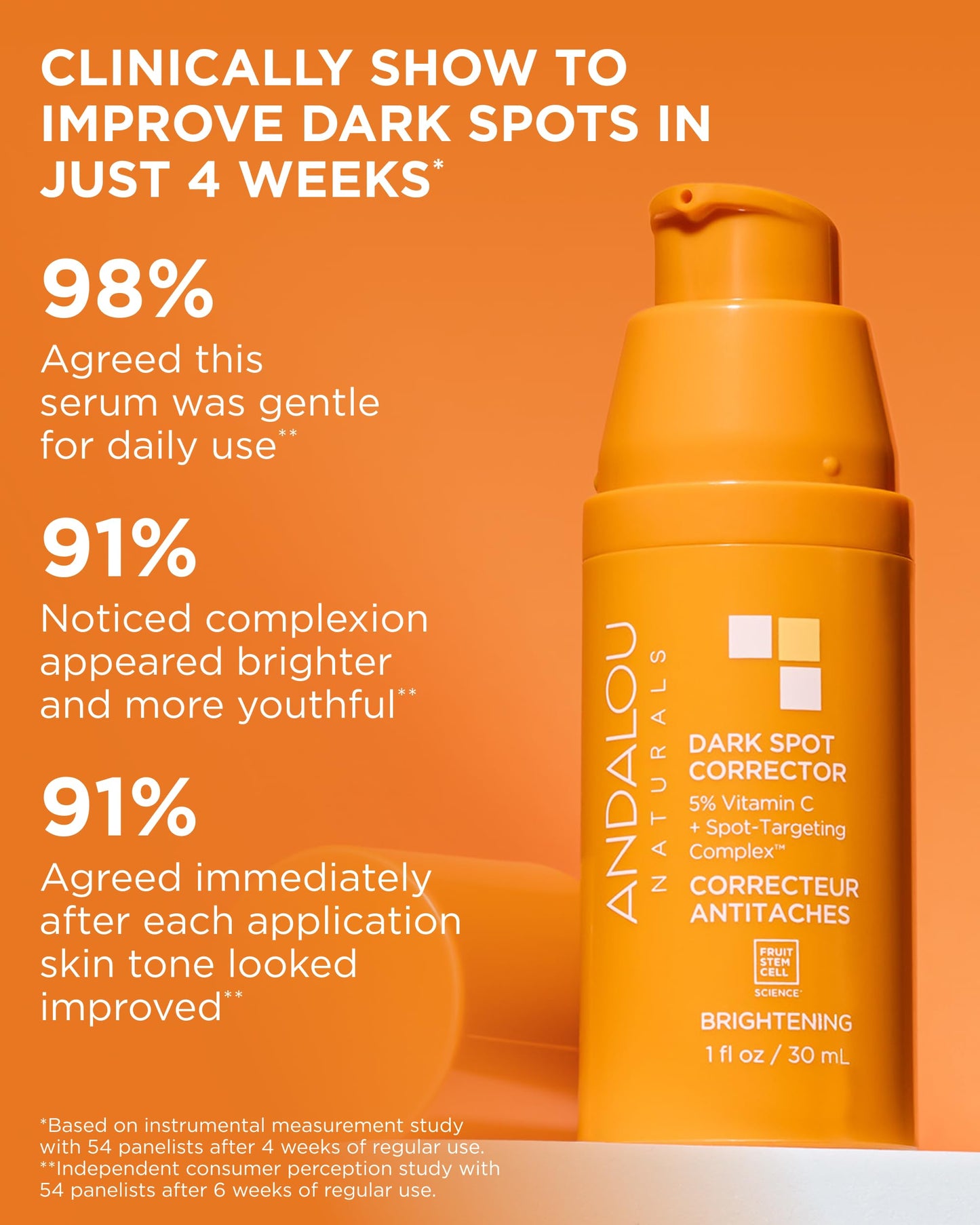 Andalou Naturals Dark Spot Corrector With Vitamin C | Face Serum for Uneven Skin Tone, Boost Radiance & Reduce Wrinkles | Pomegranate Stem Cells and Caffeine | 1 fl oz