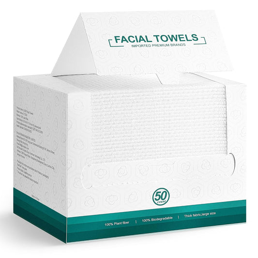Disposable Face Towels - 50 Count Makeup Remover Towelettes for Sensitive Skin | 7.9"x12" Size