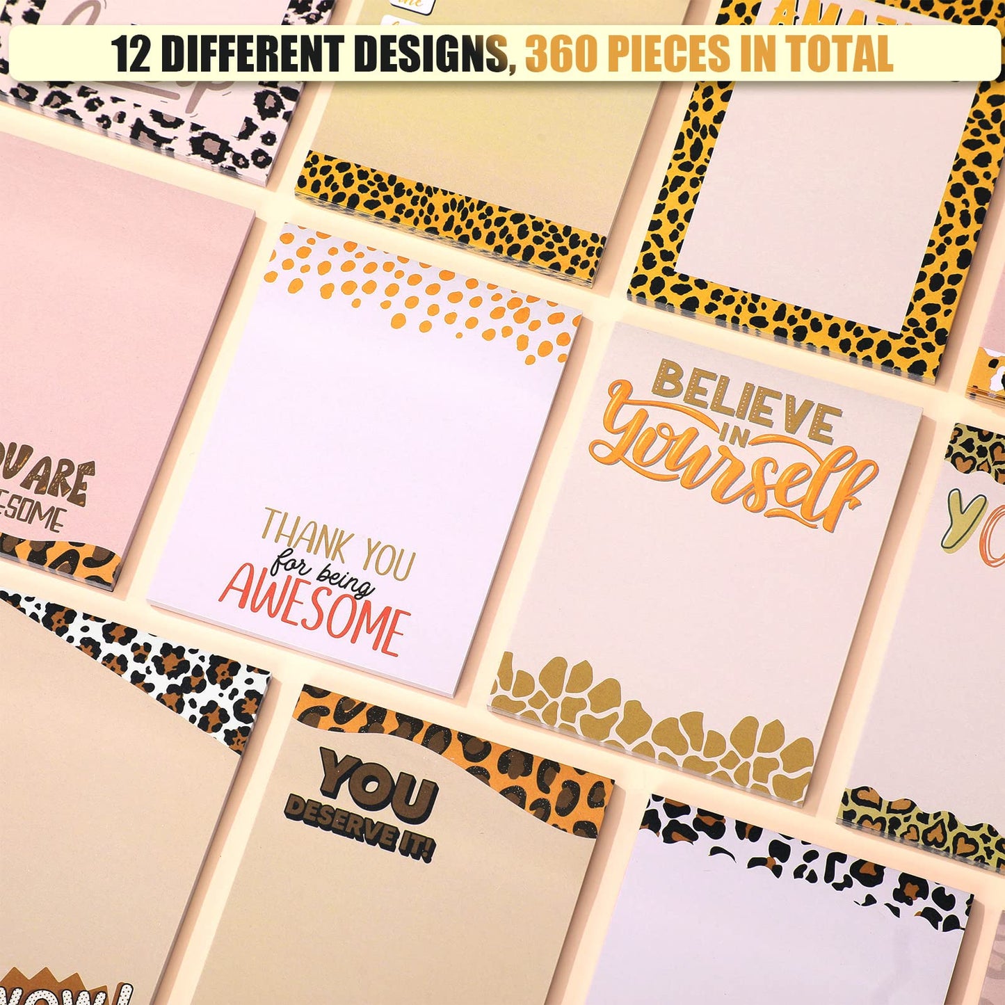 12 Pieces Empowering Sticky Note Pads 3" x 4" Motivational Educator Sticky Notes Inspirational Self Stick Note Pad Funny Sticky Notepad Appreciation Gifts for Teacher Office Student (Leopard)