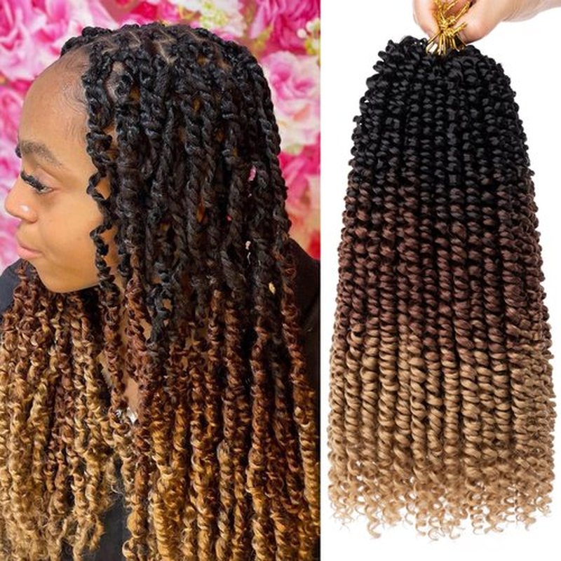 Leeven 8 Packs Ombre Brown Pre-twisted Passion Twist Crochet Hair With Curly Ends 12 Inch 1B3027# Pre looped Passion Twists Crochet Braids for Black Women Goddess Twist Braiding Hair Extensions
