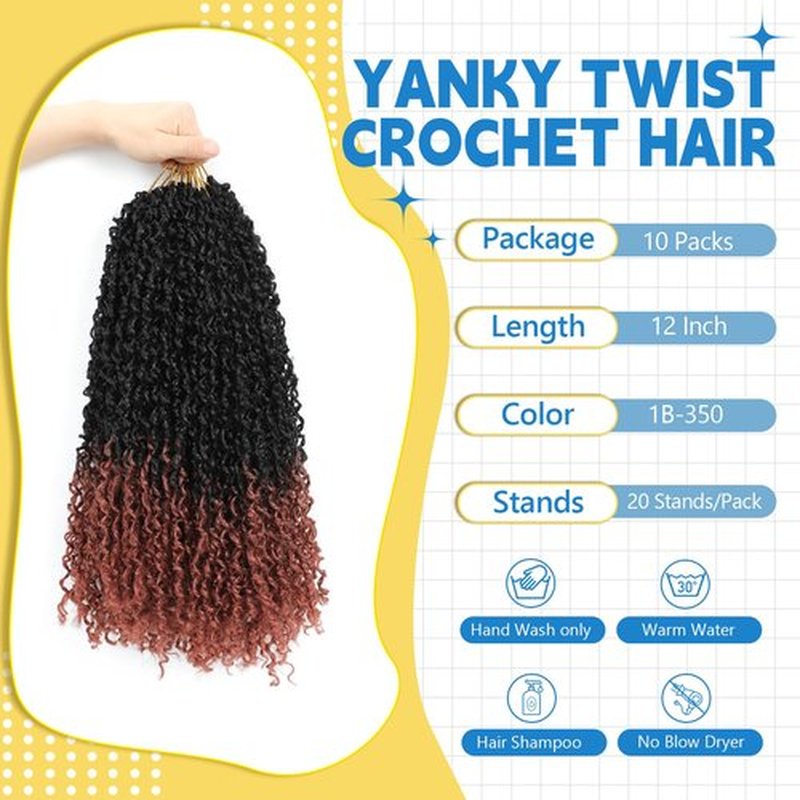 Passion Twsit Hair 12 Inch - 1B/350 Yankee Twist Crochet Hair 10Packs Passion Twist Braiding Hair Prelooped Mini Spring Twist Crochet Hair for Black Women(12 Inch,1B/350)
