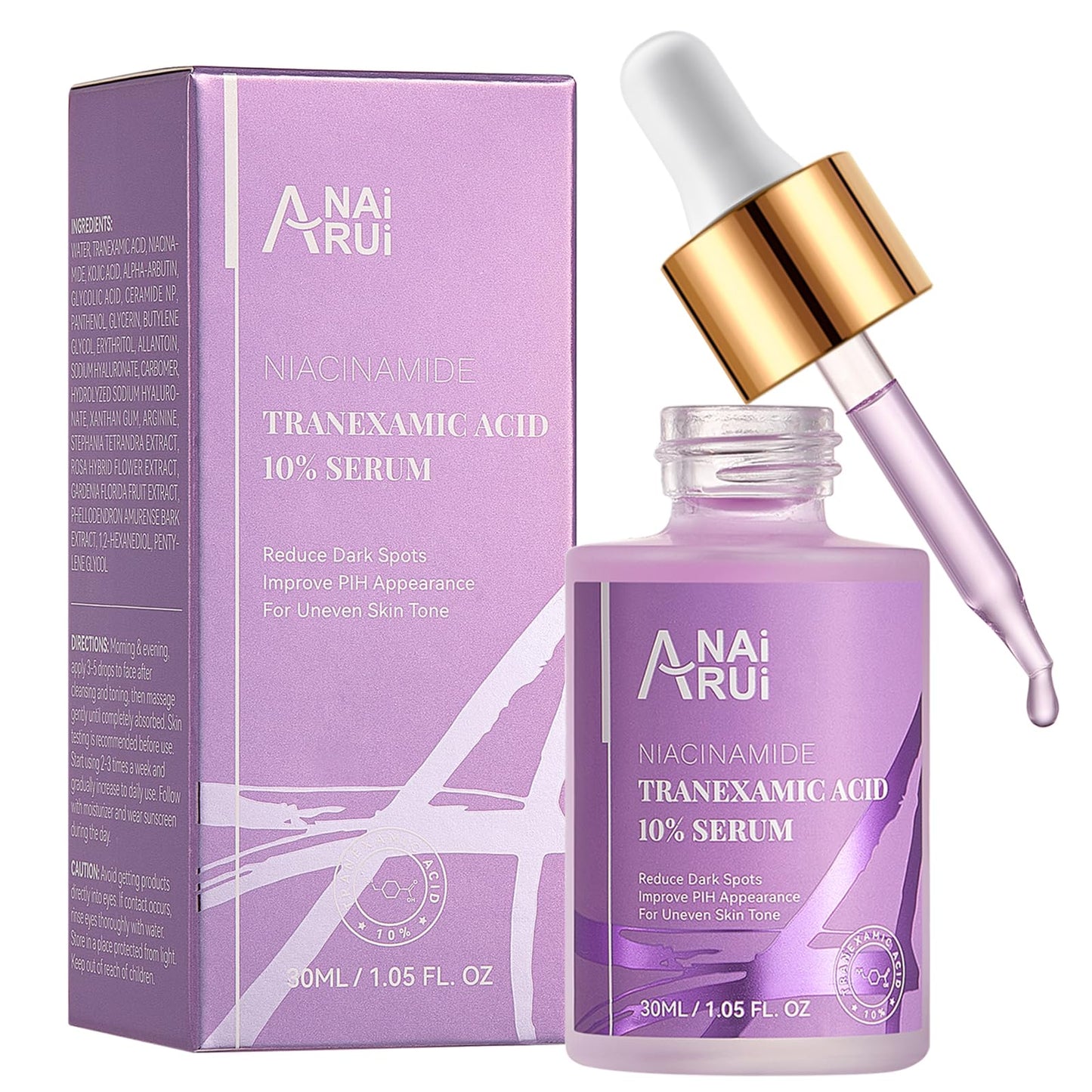 ANAI RUI Advanced 10% Tranexamic Acid Serum With Niacinamide, Kojic Acid, Arbutin, Dark Spot Care, PIH, for Uneven Skin Tone 1FL.Oz